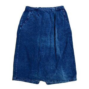 Vtg Denim Jean Skirt Dark Stonewash Elastic Waist Blue Belt Loop Dress Large